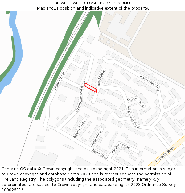 4, WHITEWELL CLOSE, BURY, BL9 9NU: Location map and indicative extent of plot