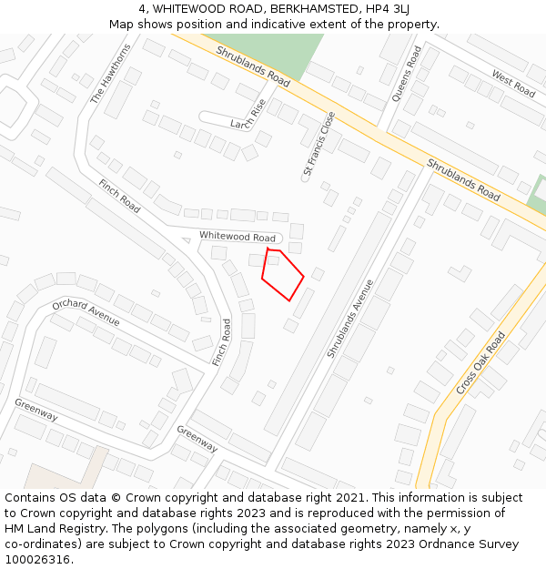 4, WHITEWOOD ROAD, BERKHAMSTED, HP4 3LJ: Location map and indicative extent of plot