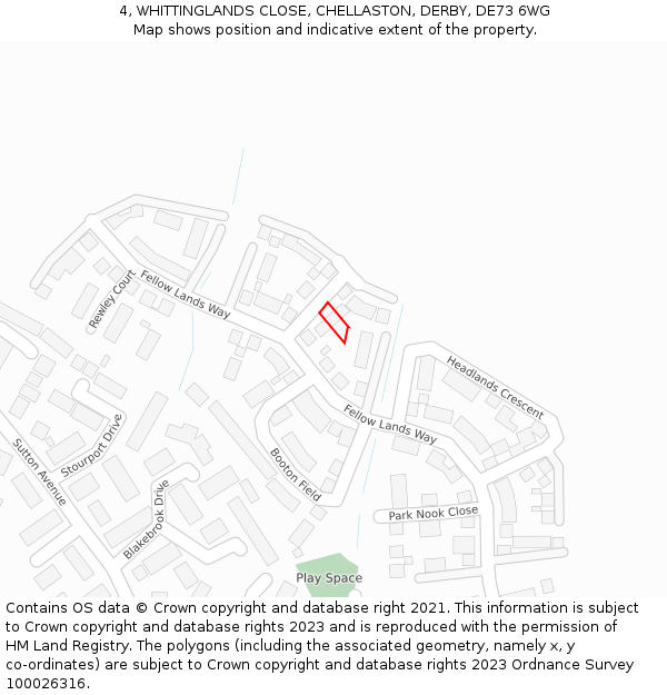 4, WHITTINGLANDS CLOSE, CHELLASTON, DERBY, DE73 6WG: Location map and indicative extent of plot