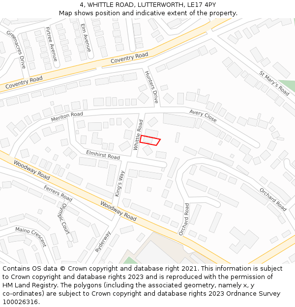 4, WHITTLE ROAD, LUTTERWORTH, LE17 4PY: Location map and indicative extent of plot