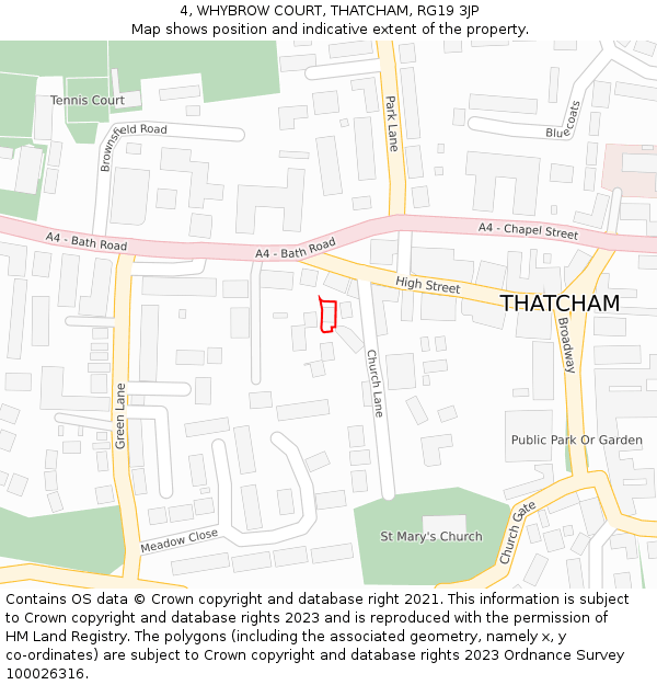 4, WHYBROW COURT, THATCHAM, RG19 3JP: Location map and indicative extent of plot