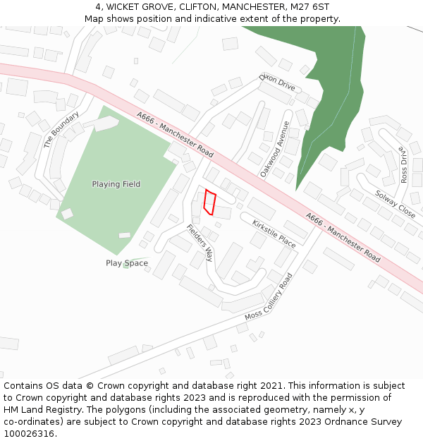 4, WICKET GROVE, CLIFTON, MANCHESTER, M27 6ST: Location map and indicative extent of plot