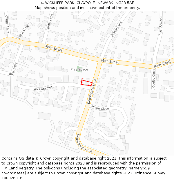 4, WICKLIFFE PARK, CLAYPOLE, NEWARK, NG23 5AE: Location map and indicative extent of plot