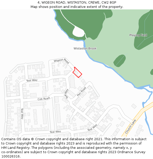 4, WIGEON ROAD, WISTASTON, CREWE, CW2 8GP: Location map and indicative extent of plot