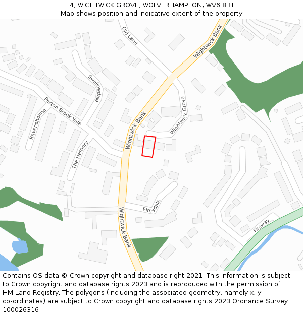 4, WIGHTWICK GROVE, WOLVERHAMPTON, WV6 8BT: Location map and indicative extent of plot