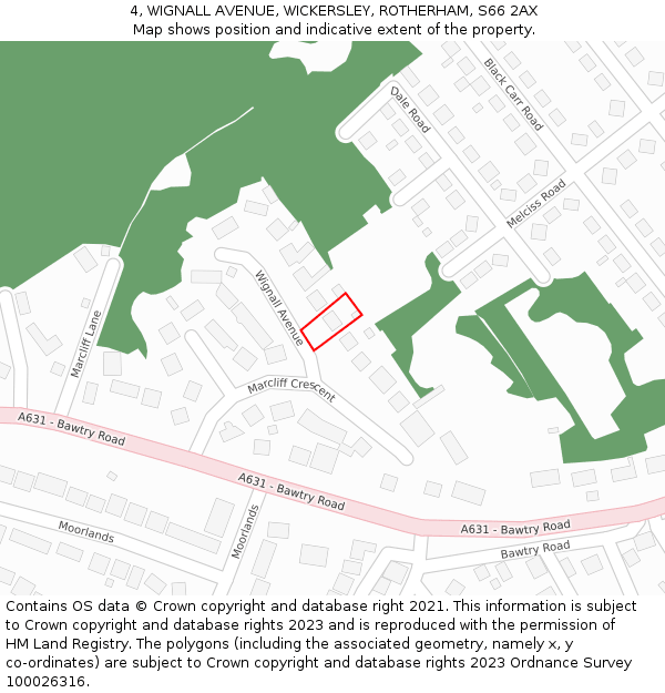 4, WIGNALL AVENUE, WICKERSLEY, ROTHERHAM, S66 2AX: Location map and indicative extent of plot