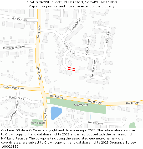 4, WILD RADISH CLOSE, MULBARTON, NORWICH, NR14 8DB: Location map and indicative extent of plot