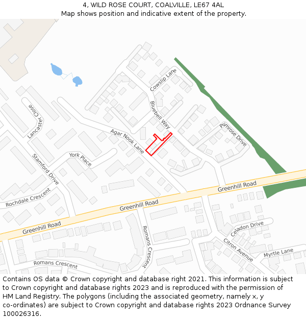 4, WILD ROSE COURT, COALVILLE, LE67 4AL: Location map and indicative extent of plot