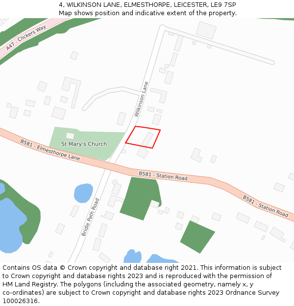 4, WILKINSON LANE, ELMESTHORPE, LEICESTER, LE9 7SP: Location map and indicative extent of plot