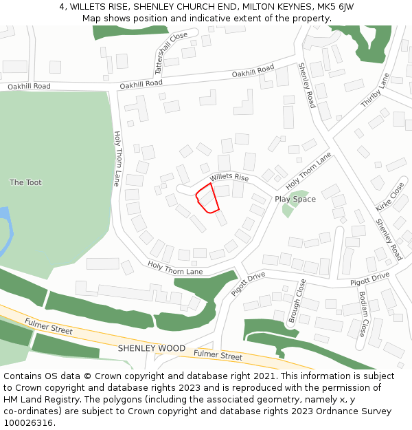 4, WILLETS RISE, SHENLEY CHURCH END, MILTON KEYNES, MK5 6JW: Location map and indicative extent of plot