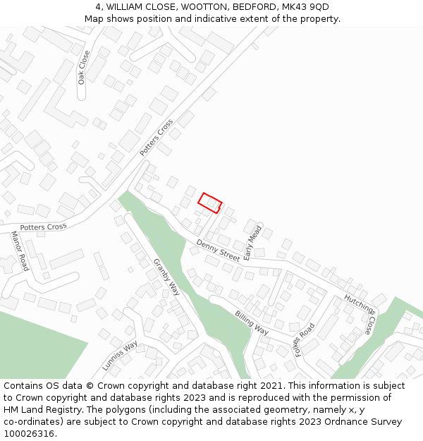4, WILLIAM CLOSE, WOOTTON, BEDFORD, MK43 9QD: Location map and indicative extent of plot