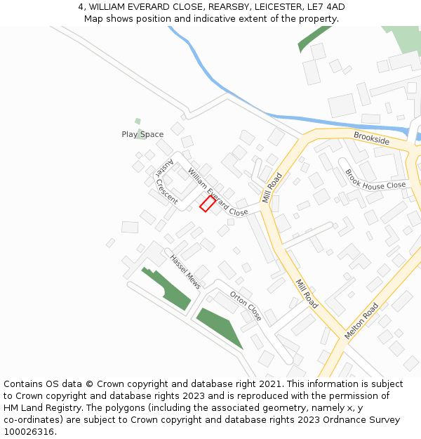 4, WILLIAM EVERARD CLOSE, REARSBY, LEICESTER, LE7 4AD: Location map and indicative extent of plot