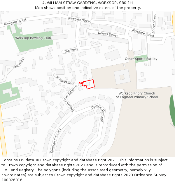 4, WILLIAM STRAW GARDENS, WORKSOP, S80 1HJ: Location map and indicative extent of plot