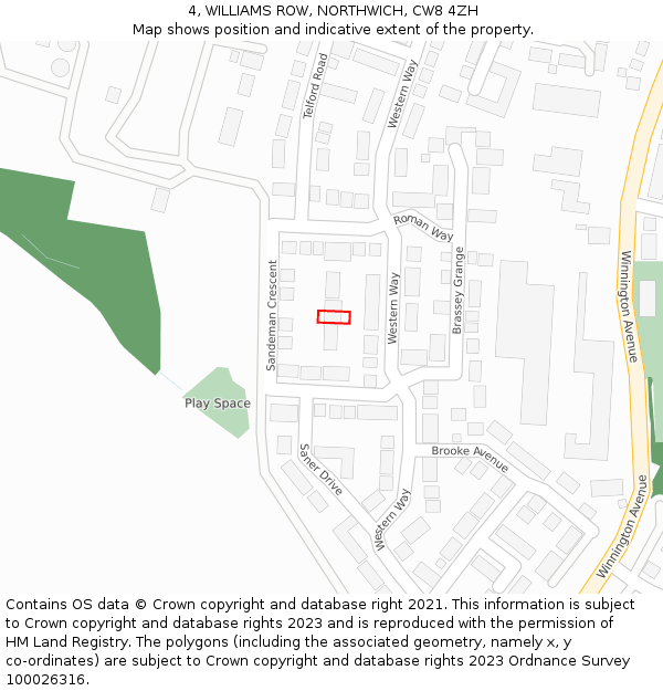 4, WILLIAMS ROW, NORTHWICH, CW8 4ZH: Location map and indicative extent of plot