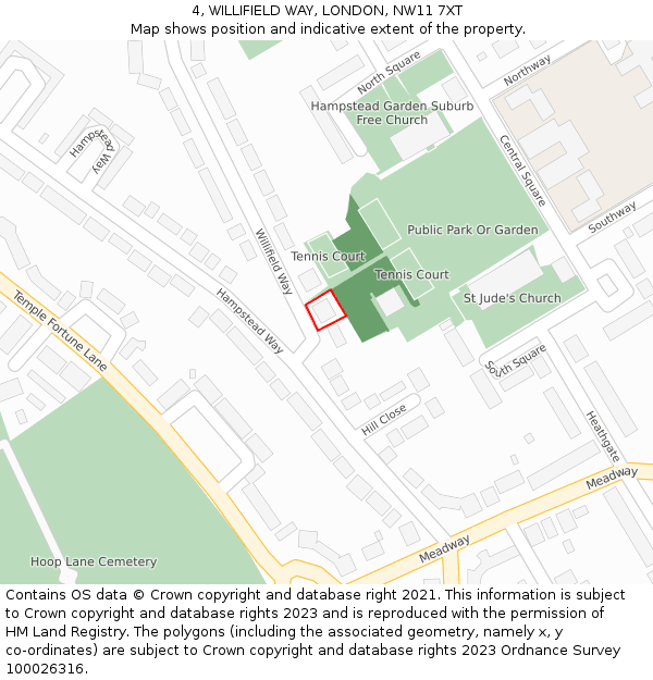 4, WILLIFIELD WAY, LONDON, NW11 7XT: Location map and indicative extent of plot