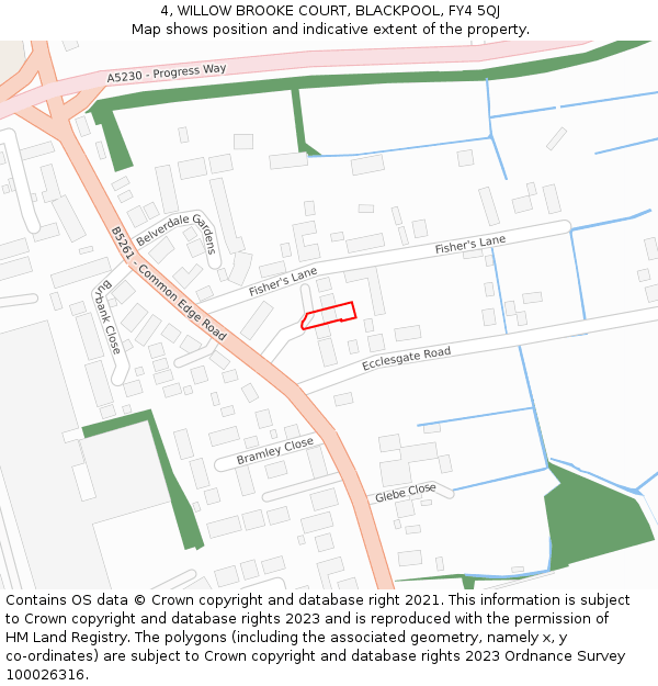 4, WILLOW BROOKE COURT, BLACKPOOL, FY4 5QJ: Location map and indicative extent of plot