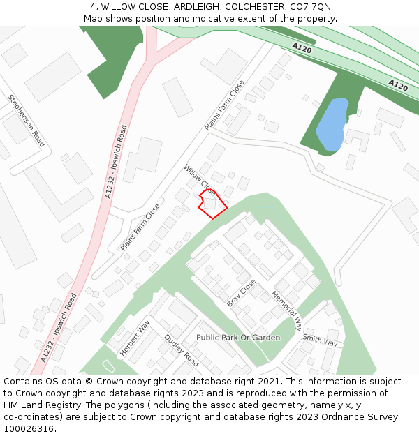 4, WILLOW CLOSE, ARDLEIGH, COLCHESTER, CO7 7QN: Location map and indicative extent of plot