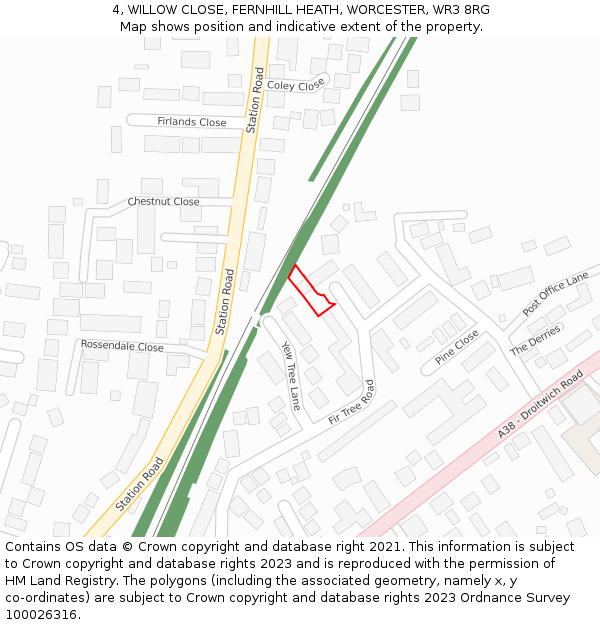 4, WILLOW CLOSE, FERNHILL HEATH, WORCESTER, WR3 8RG: Location map and indicative extent of plot