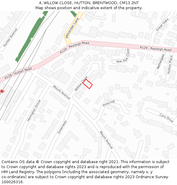 4, WILLOW CLOSE, HUTTON, BRENTWOOD, CM13 2NT: Location map and indicative extent of plot