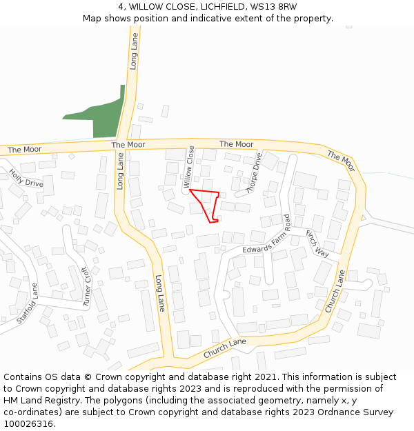 4, WILLOW CLOSE, LICHFIELD, WS13 8RW: Location map and indicative extent of plot