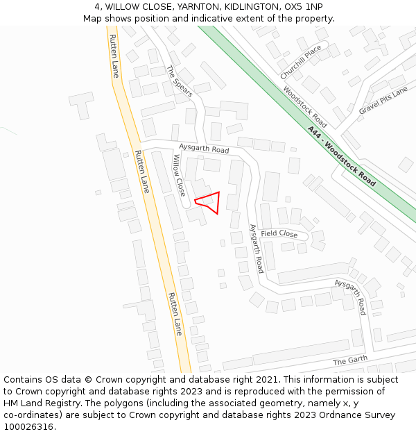 4, WILLOW CLOSE, YARNTON, KIDLINGTON, OX5 1NP: Location map and indicative extent of plot