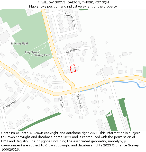 4, WILLOW GROVE, DALTON, THIRSK, YO7 3QH: Location map and indicative extent of plot