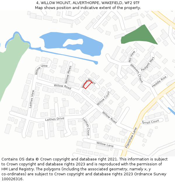 4, WILLOW MOUNT, ALVERTHORPE, WAKEFIELD, WF2 9TF: Location map and indicative extent of plot