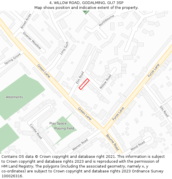 4, WILLOW ROAD, GODALMING, GU7 3SP: Location map and indicative extent of plot