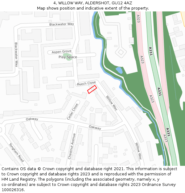 4, WILLOW WAY, ALDERSHOT, GU12 4AZ: Location map and indicative extent of plot