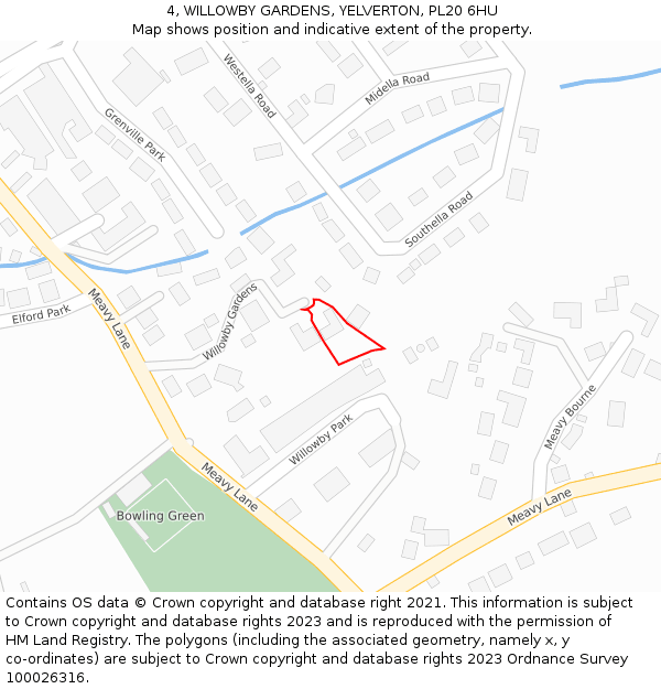 4, WILLOWBY GARDENS, YELVERTON, PL20 6HU: Location map and indicative extent of plot