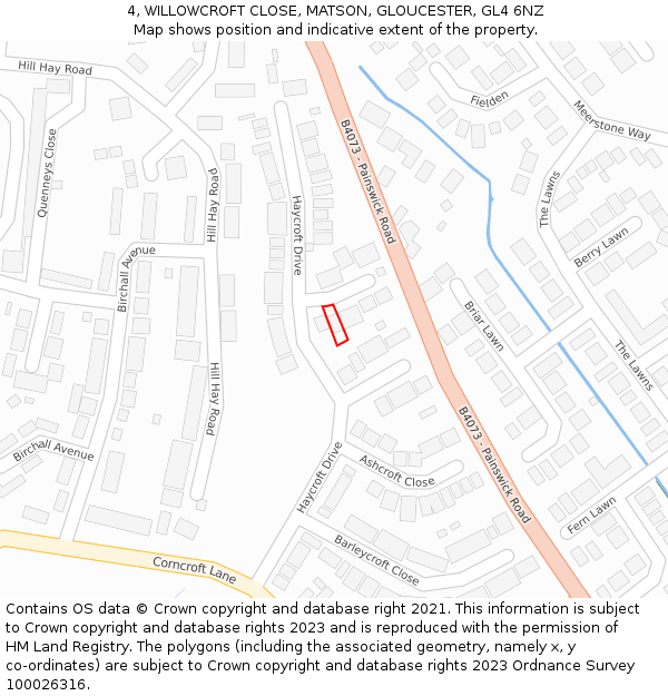 4, WILLOWCROFT CLOSE, MATSON, GLOUCESTER, GL4 6NZ: Location map and indicative extent of plot