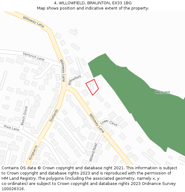 4, WILLOWFIELD, BRAUNTON, EX33 1BG: Location map and indicative extent of plot