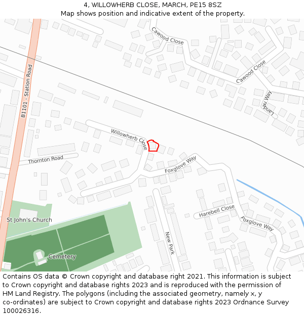 4, WILLOWHERB CLOSE, MARCH, PE15 8SZ: Location map and indicative extent of plot