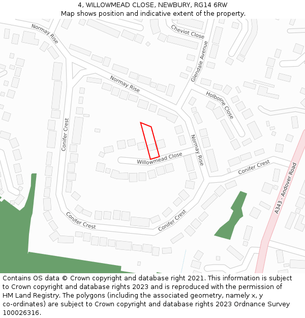 4, WILLOWMEAD CLOSE, NEWBURY, RG14 6RW: Location map and indicative extent of plot