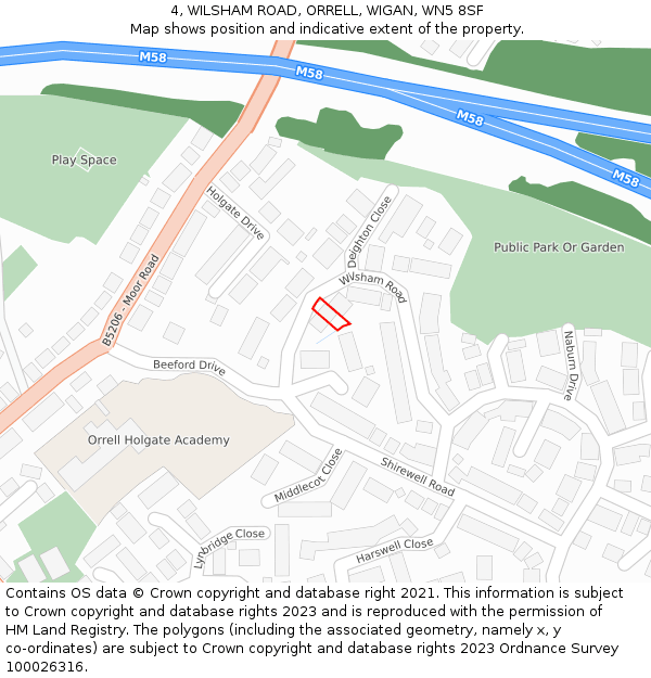 4, WILSHAM ROAD, ORRELL, WIGAN, WN5 8SF: Location map and indicative extent of plot