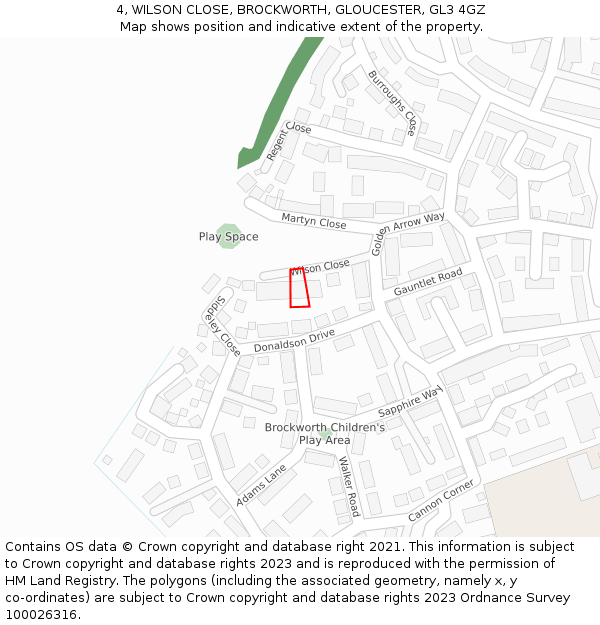 4, WILSON CLOSE, BROCKWORTH, GLOUCESTER, GL3 4GZ: Location map and indicative extent of plot