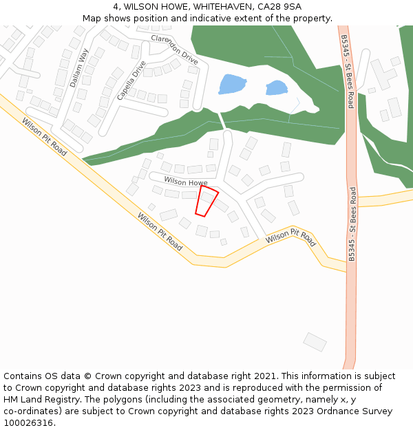 4, WILSON HOWE, WHITEHAVEN, CA28 9SA: Location map and indicative extent of plot