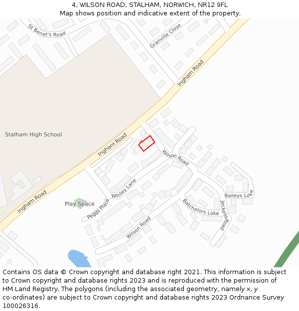 4, WILSON ROAD, STALHAM, NORWICH, NR12 9FL: Location map and indicative extent of plot