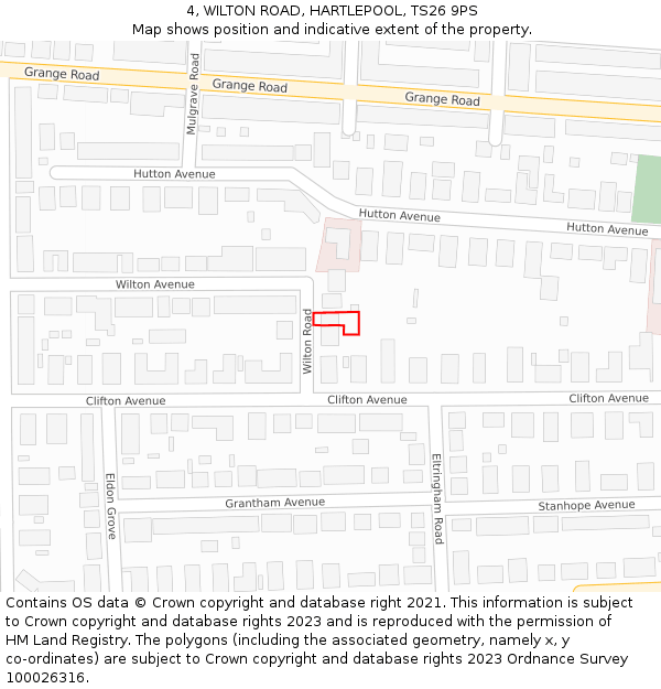 4, WILTON ROAD, HARTLEPOOL, TS26 9PS: Location map and indicative extent of plot