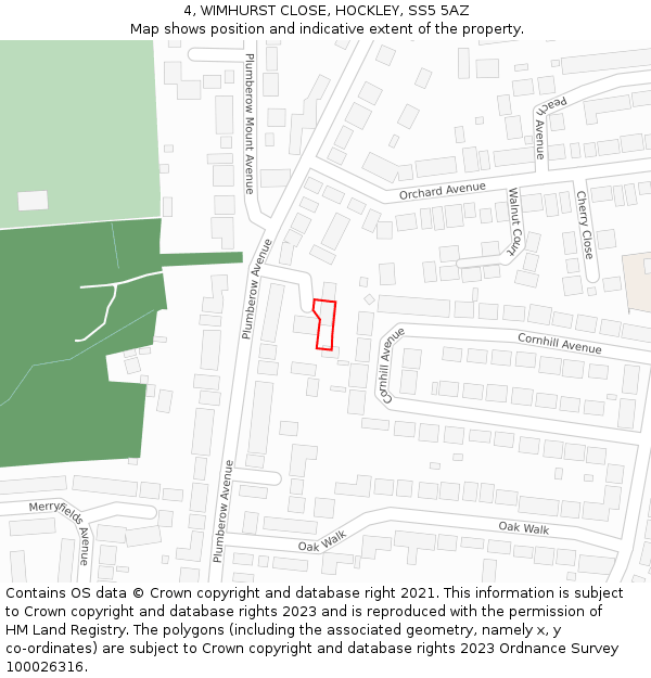 4, WIMHURST CLOSE, HOCKLEY, SS5 5AZ: Location map and indicative extent of plot