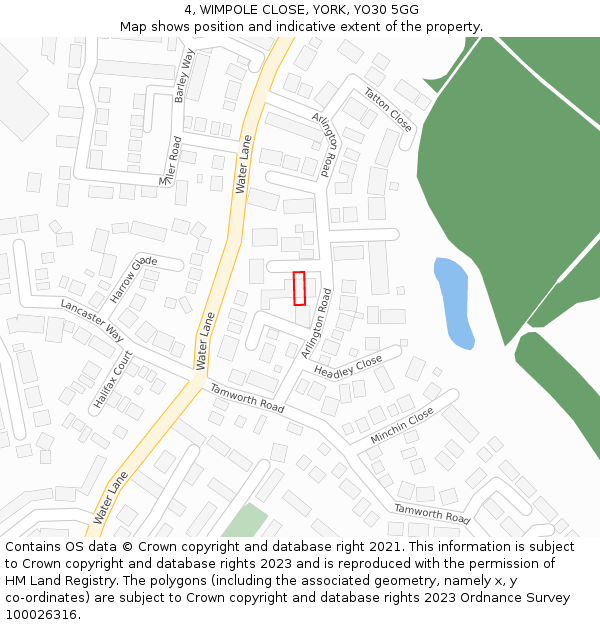 4, WIMPOLE CLOSE, YORK, YO30 5GG: Location map and indicative extent of plot