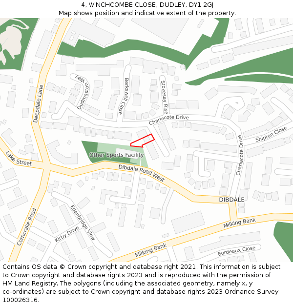 4, WINCHCOMBE CLOSE, DUDLEY, DY1 2GJ: Location map and indicative extent of plot