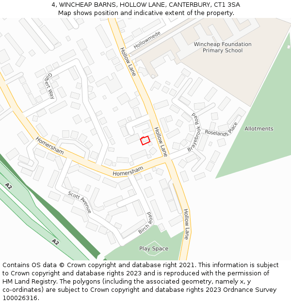 4, WINCHEAP BARNS, HOLLOW LANE, CANTERBURY, CT1 3SA: Location map and indicative extent of plot