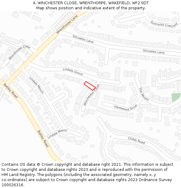 4, WINCHESTER CLOSE, WRENTHORPE, WAKEFIELD, WF2 0DT: Location map and indicative extent of plot