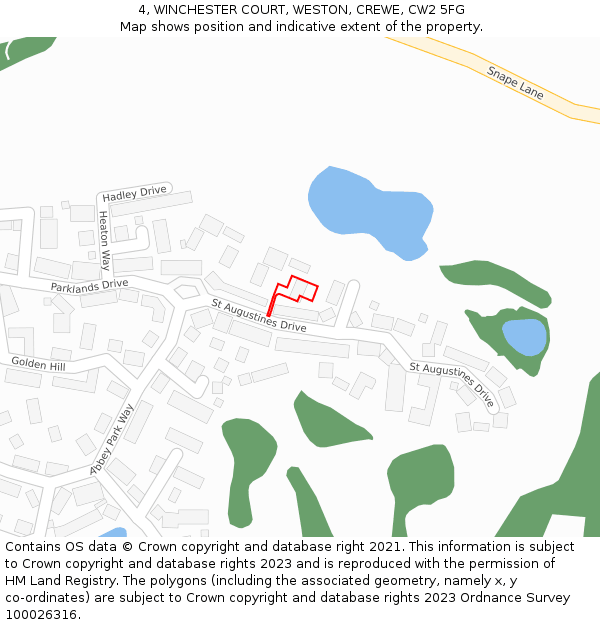 4, WINCHESTER COURT, WESTON, CREWE, CW2 5FG: Location map and indicative extent of plot