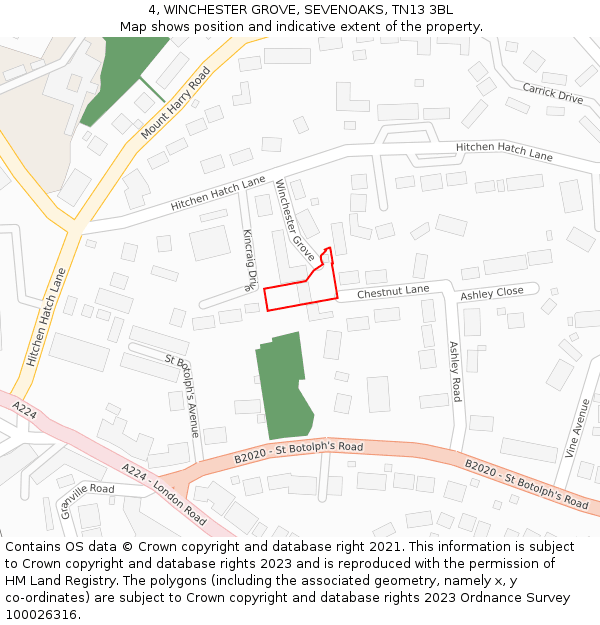 4, WINCHESTER GROVE, SEVENOAKS, TN13 3BL: Location map and indicative extent of plot