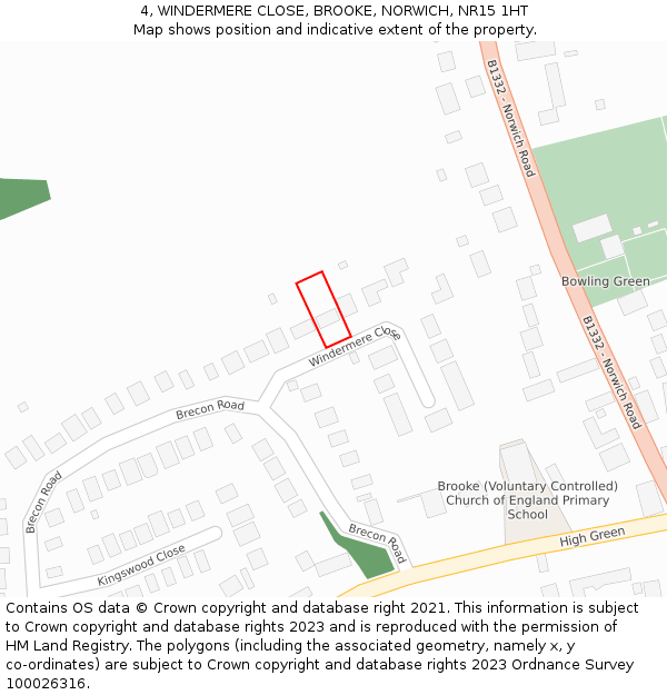 4, WINDERMERE CLOSE, BROOKE, NORWICH, NR15 1HT: Location map and indicative extent of plot