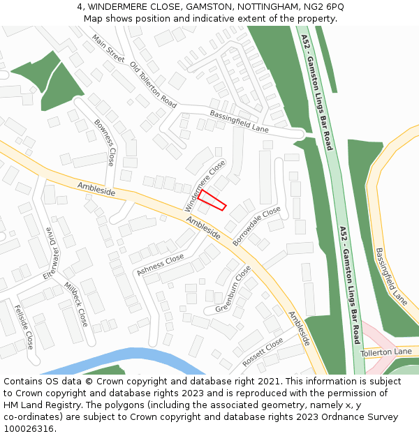 4, WINDERMERE CLOSE, GAMSTON, NOTTINGHAM, NG2 6PQ: Location map and indicative extent of plot