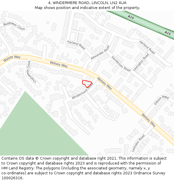 4, WINDERMERE ROAD, LINCOLN, LN2 4UA: Location map and indicative extent of plot