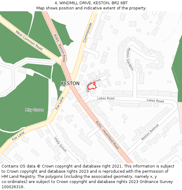 4, WINDMILL DRIVE, KESTON, BR2 6BT: Location map and indicative extent of plot